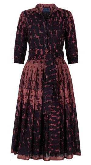 Audrey Dress #4 Shirt Collar 3/4 Sleeve Midi Length Wool Musola (Brush Degrade Multi) - Nude