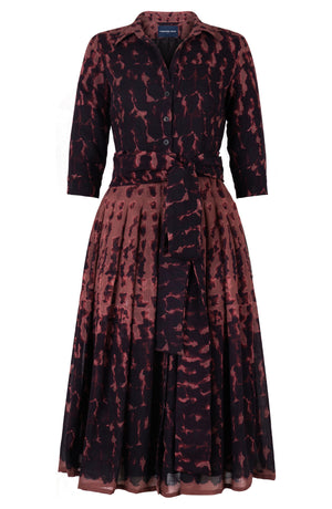 Audrey Dress #4 Shirt Collar 3/4 Sleeve Midi Length Wool (Brush Degrade) - Nude