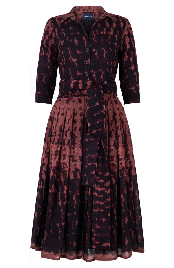 Audrey Dress #4 Shirt Collar 3/4 Sleeve Midi Length Wool (Brush Degrade) - Nude