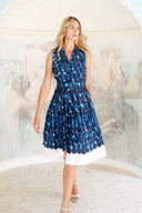 Audrey Dress #1 Shirt Collar Sleeveless Long Length Poliamide Taffta (Brush Stroke White)