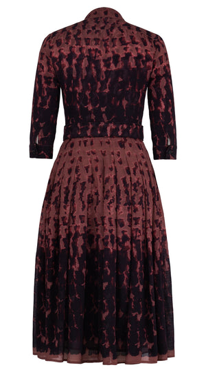 Audrey Dress #4 Shirt Collar 3/4 Sleeve Midi Length Wool Musola (Brush Degrade Multi) - Nude