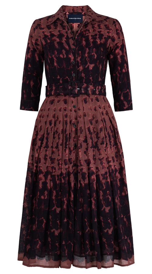 Audrey Dress #4 Shirt Collar 3/4 Sleeve Midi Length Wool Musola (Brush Degrade Multi) - Nude