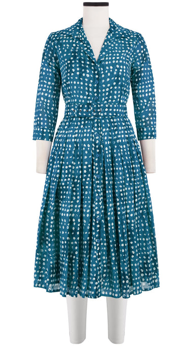 Audrey Dress #4 Shirt Collar 3/4 Sleeve Long Length Cotton Musola (Brushed Dots Small)