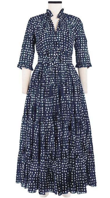 Eden Dress Crew Neck 3/4 Sleeve with Hamilton Belt Maxi Length Cotton Musola (Brushed Dots Small)