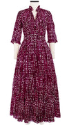 Eden Dress Crew Neck 3/4 Sleeve with Hamilton Belt Maxi Length Cotton Musola (Brushed Dots Small)