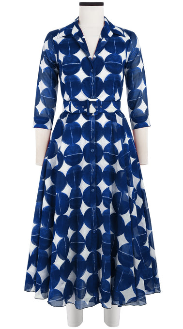 Avenue Dress Shirt Collar 3/4 Sleeve Midi Length Cotton Musola (Bungalow Dots)