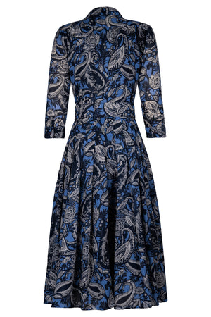 Audrey Dress #4 Shirt Collar 3/4 Sleeve Midi Length Cotton Muola (Cachemere Paisley Dark)