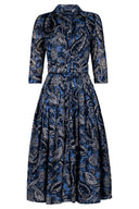 Audrey Dress #4 Shirt Collar 3/4 Sleeve Midi Length Cotton Muola (Cachemere Paisley Dark)