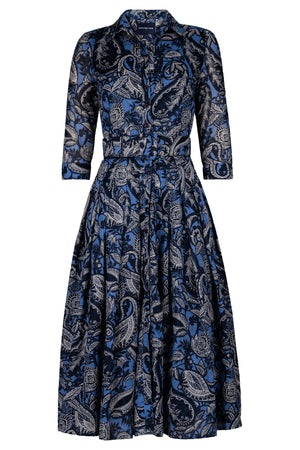 Audrey Dress #4 Shirt Collar 3/4 Sleeve Midi Length Cotton Muola (Cachemere Paisley Dark)