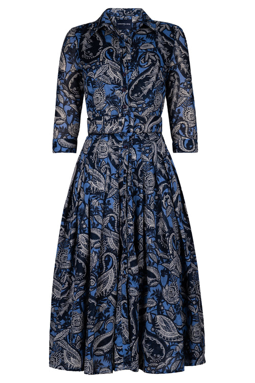 Audrey Dress #4 Shirt Collar 3/4 Sleeve Midi Length Cotton Muola (Cachemere Paisley Dark)