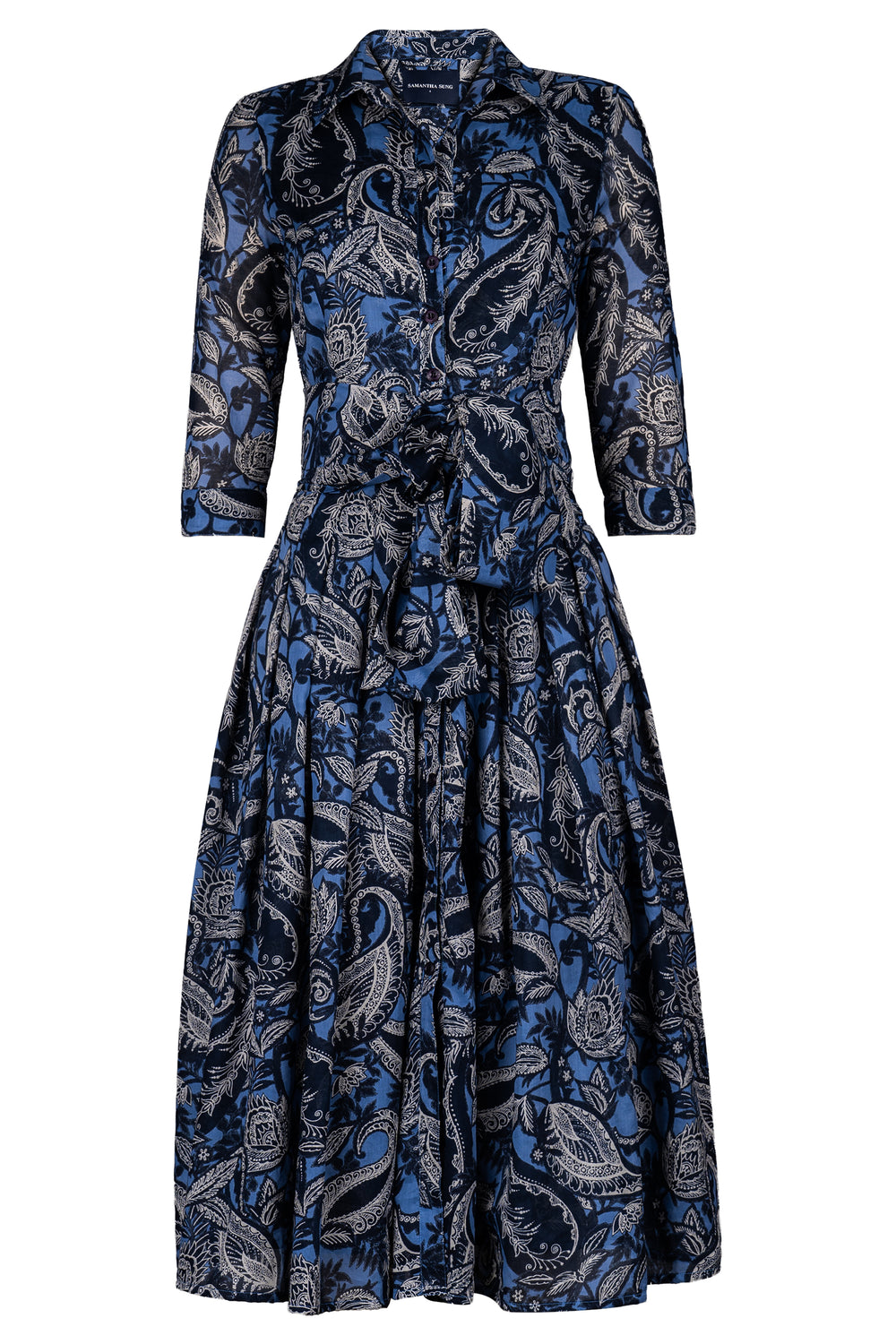 Audrey Dress #4 Shirt Collar 3/4 Sleeve Midi Length Cotton Muola (Cachemere Paisley Dark)