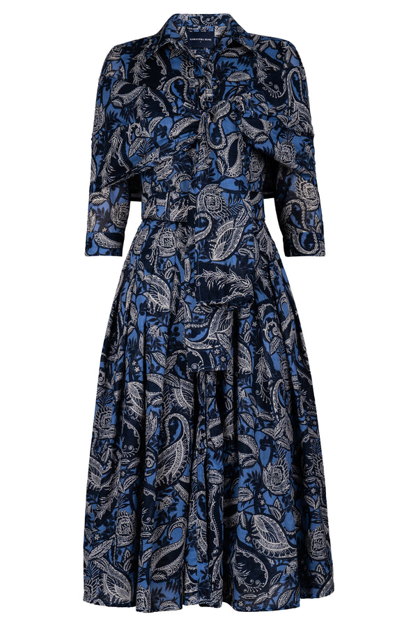 Audrey Dress #4 Shirt Collar 3/4 Sleeve Midi Length Cotton Muola (Cachemere Paisley Dark)