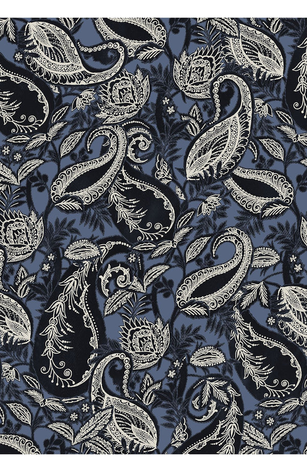 Audrey Dress #1 Shirt Collar 3/4 Sleeve Long Length Cotton Stretch (Cachemere Paisley Dark)