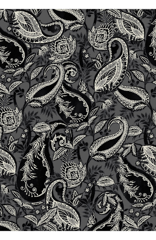 Audrey Dress #1 Shirt Collar 3/4 Sleeve Long Length Cotton Stretch (Cachemere Paisley Dark)