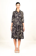 Audrey Dress #1 Shirt Collar 3/4 Sleeve Long Length Cotton Stretch (Cachemere Paisley Dark)