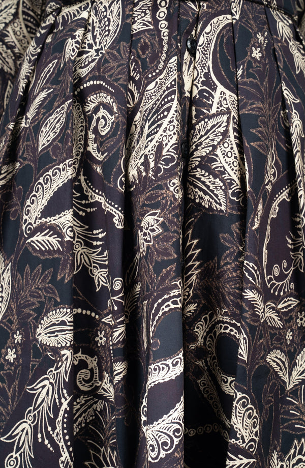 Audrey Dress #1 Shirt Collar 3/4 Sleeve Long Length Cotton Stretch (Cachemere Paisley Dark)