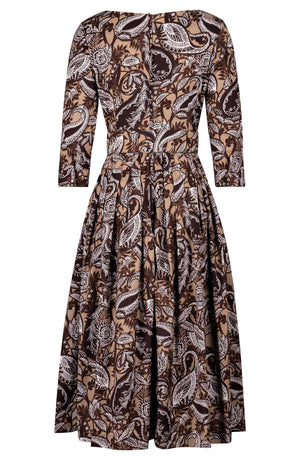 Florance Dress Boat Neck 3/4 Sleeve Midi Length Cotton Stretch (Cachemere Paisley Dark)