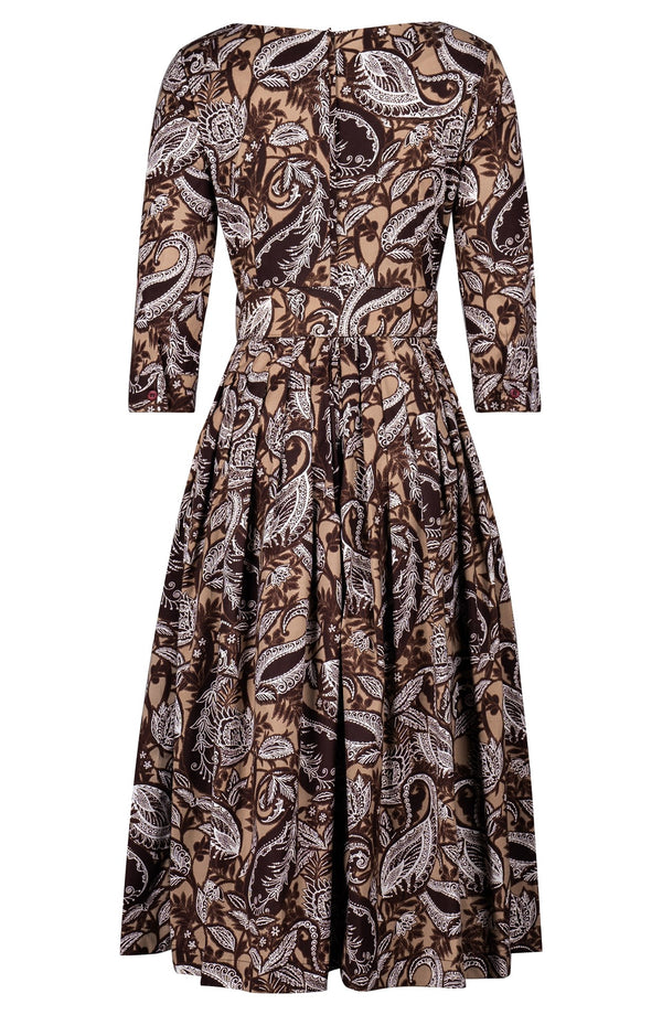 Florance Dress Boat Neck 3/4 Sleeve Midi Length Cotton Stretch (Cachemere Paisley Dark)