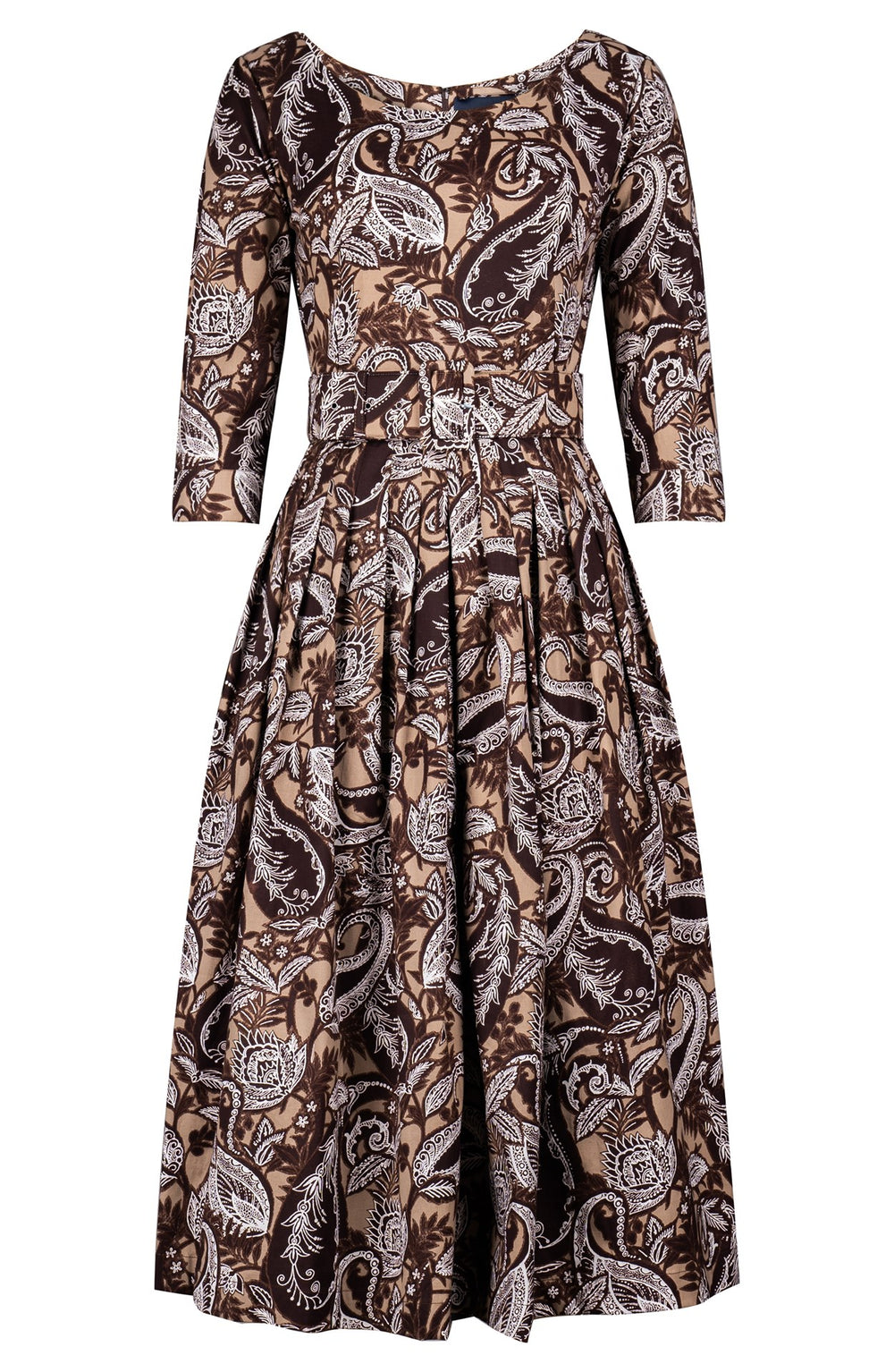 Florance Dress Boat Neck 3/4 Sleeve Midi Length Cotton Stretch (Cachemere Paisley Dark)