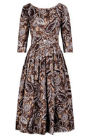 Florance Dress Boat Neck 3/4 Sleeve Midi Length Cotton Stretch (Cachemere Paisley Dark)