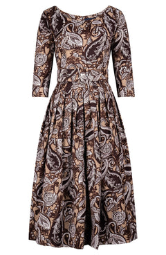Florance Dress Boat Neck 3/4 Sleeve Midi Length Cotton Stretch (Cachemere Paisley Dark)