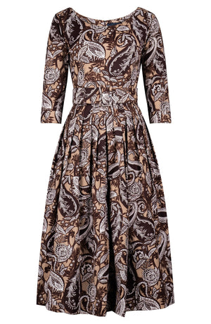 Florance Dress Boat Neck 3/4 Sleeve Midi Length Cotton Stretch (Cachemere Paisley Dark)