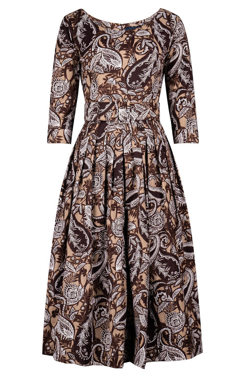 Florance Dress Boat Neck 3/4 Sleeve Midi Length Cotton Stretch (Cachemere Paisley Dark)