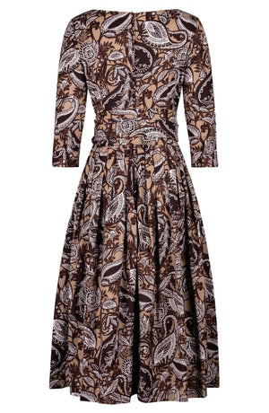 Florance Dress Boat Neck 3/4 Sleeve Midi Length Cotton Stretch (Cachemere Paisley Dark)