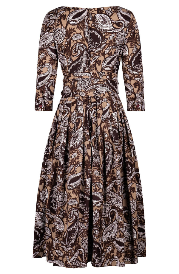 Florance Dress Boat Neck 3/4 Sleeve Midi Length Cotton Stretch (Cachemere Paisley Dark)