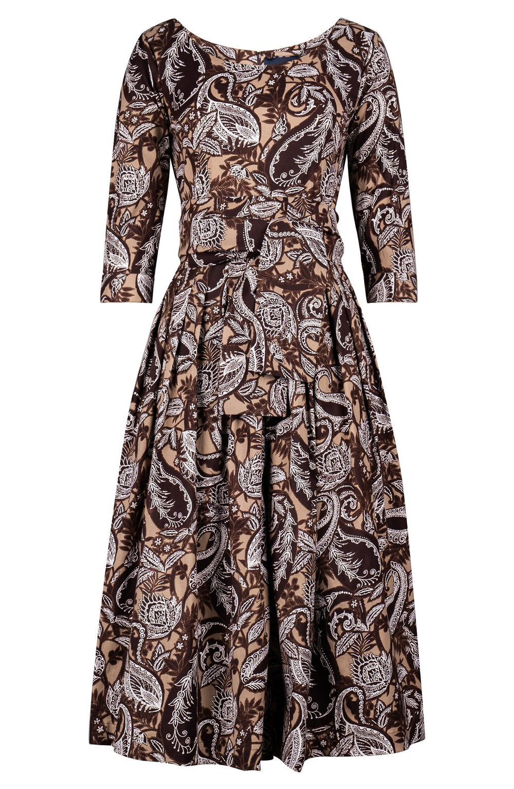 Florance Dress Boat Neck 3/4 Sleeve Midi Length Cotton Stretch (Cachemere Paisley Dark)