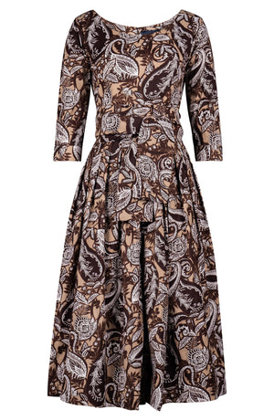 Florance Dress Boat Neck 3/4 Sleeve Midi Length Cotton Stretch (Cachemere Paisley Dark)