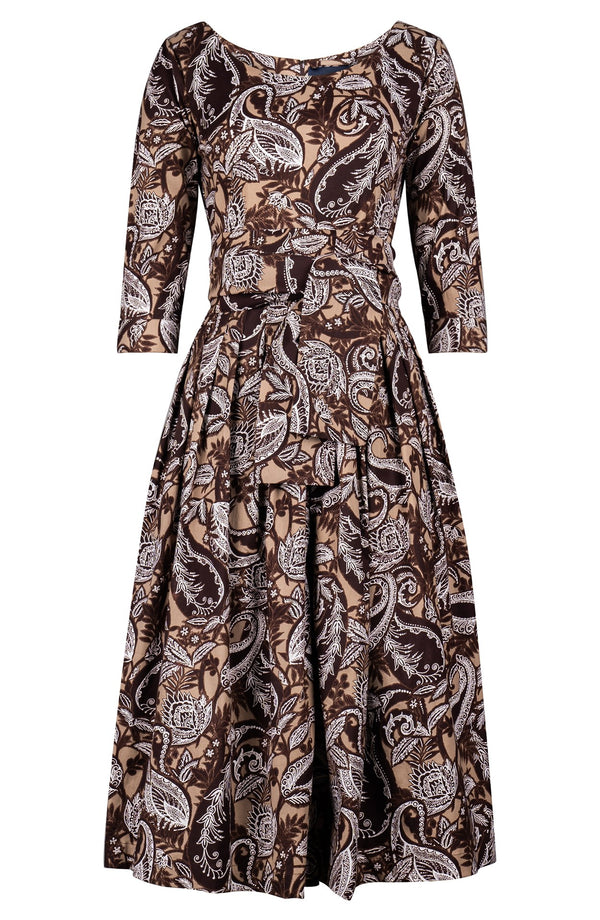 Florance Dress Boat Neck 3/4 Sleeve Midi Length Cotton Stretch (Cachemere Paisley Dark)