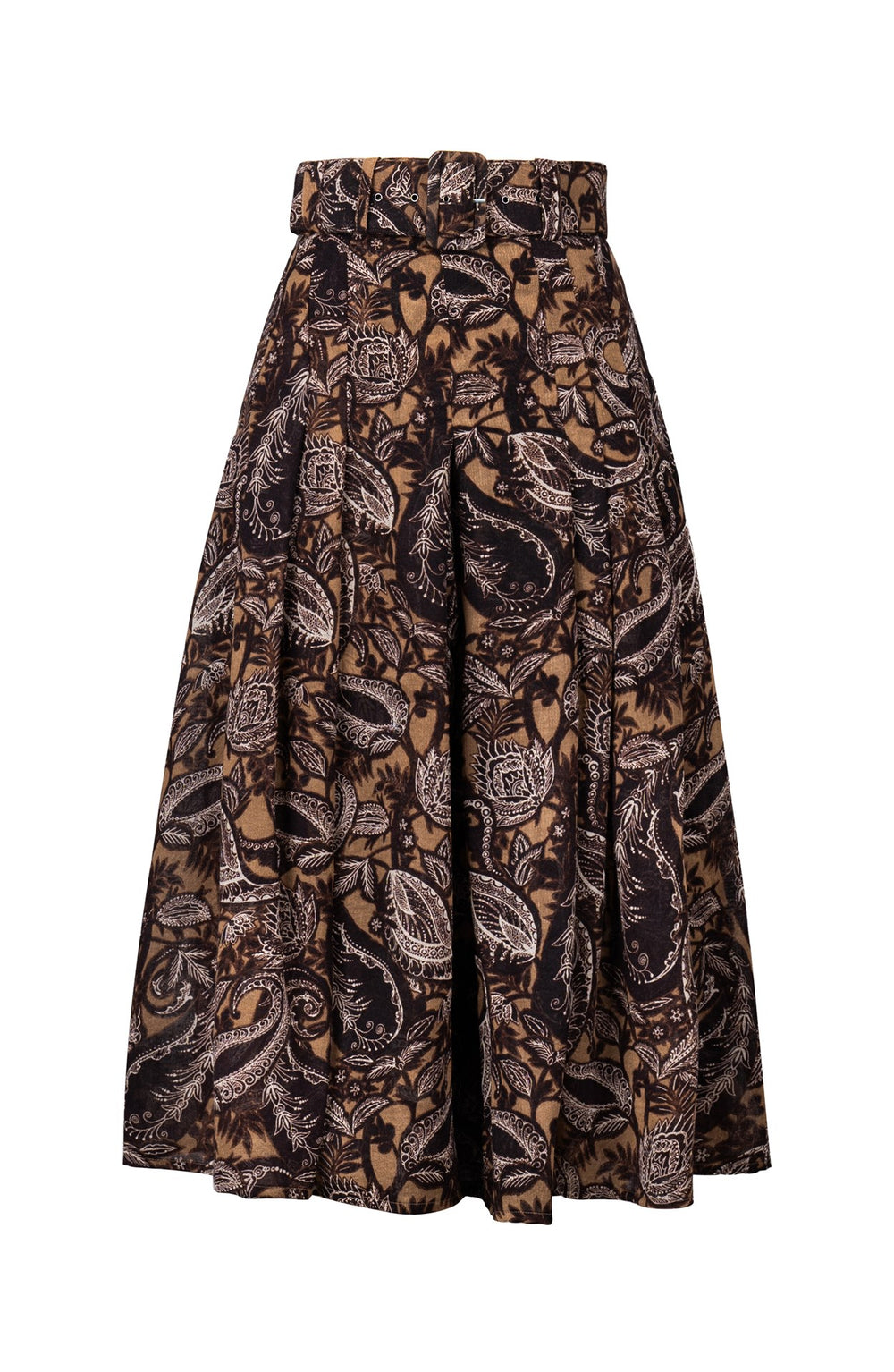 Zeller Skirt Midi Length Wool (Cachemere Paisley Dark) - Camel