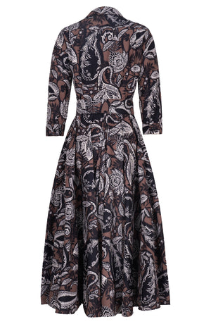 Aster Dress Shirt Collar 3/4 Sleeve Midi Length Poliamide Taffta (Cachemere Paisley Dark)