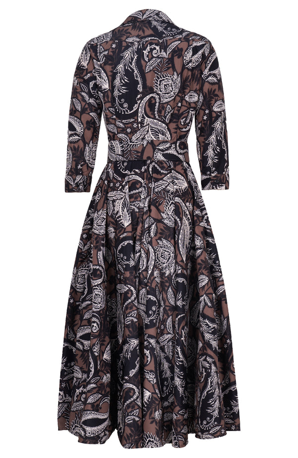 Aster Dress Shirt Collar 3/4 Sleeve Midi Length Poliamide Taffta (Cachemere Paisley Dark)