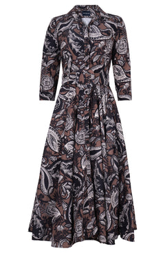 Aster Dress Shirt Collar 3/4 Sleeve Midi Length Poliamide Taffta (Cachemere Paisley Dark)