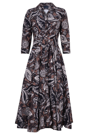 Aster Dress Shirt Collar 3/4 Sleeve Midi Length Poliamide Taffta (Cachemere Paisley Dark)