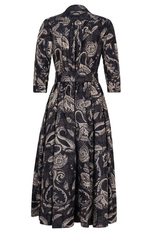 Terry Dress Shirt Collar 3/4 Sleeve Midi Plus Length Poliamide Taffta (Cachemere Paisley Dark)