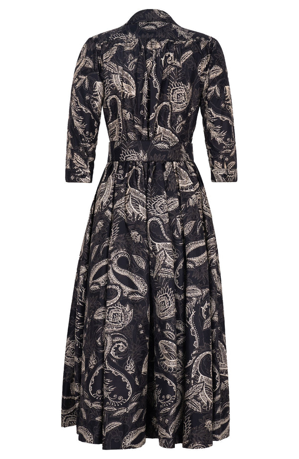 Terry Dress Shirt Collar 3/4 Sleeve Midi Plus Length Poliamide Taffta (Cachemere Paisley Dark)