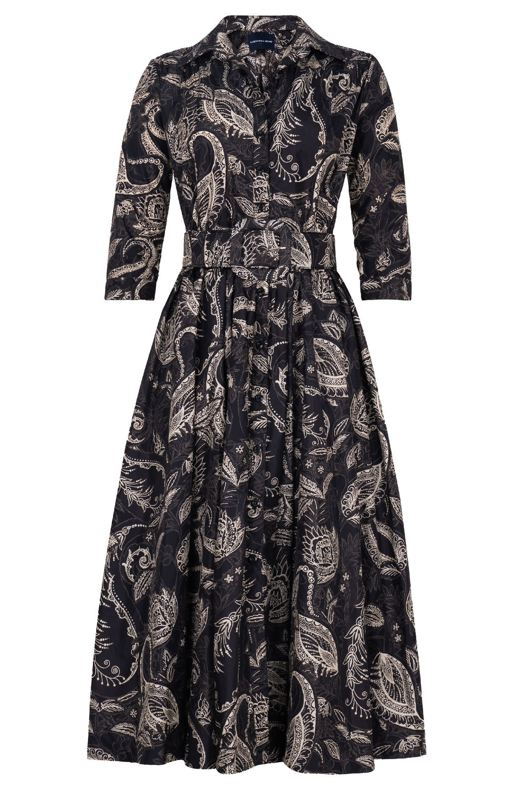 Terry Dress Shirt Collar 3/4 Sleeve Midi Plus Length Poliamide Taffta (Cachemere Paisley Dark)