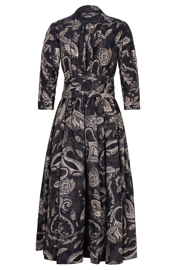 Terry Dress Shirt Collar 3/4 Sleeve Midi Plus Length Poliamide Taffta (Cachemere Paisley Dark)