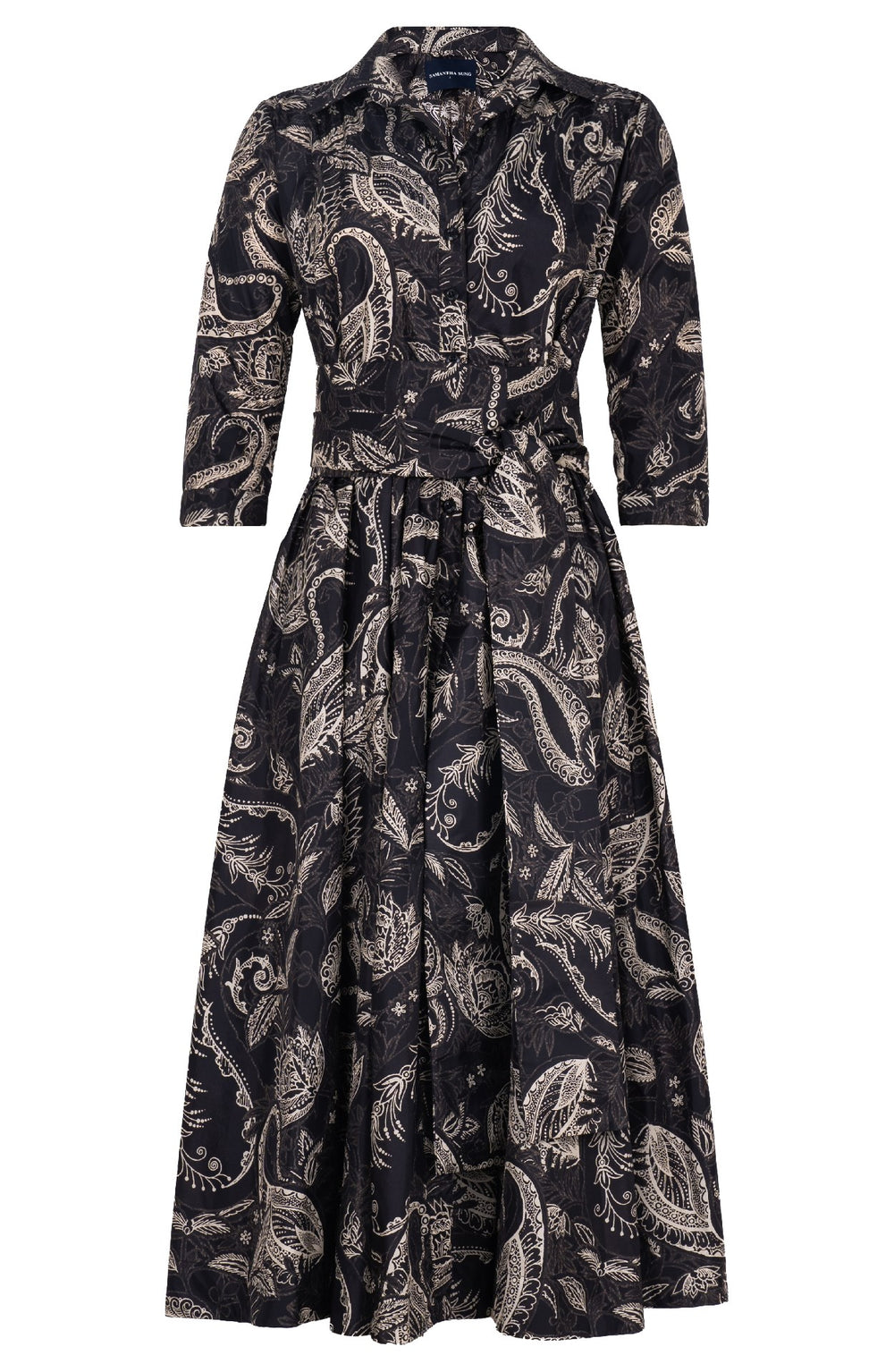 Terry Dress Shirt Collar 3/4 Sleeve Midi Plus Length Poliamide Taffta (Cachemere Paisley Dark)