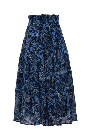 Zeller Skirt Midi Length Wool (Cachemere Paisley Dark) - Dusty Blue