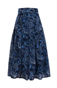Zeller Skirt Midi Length Wool (Cachemere Paisley Dark) - Dusty Blue