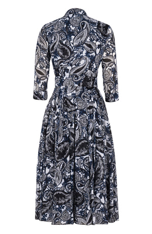 Aster Dress Shirt Collar 3/4 Sleeve Midi Length Cotton Musola (Cachemire Paisley White)