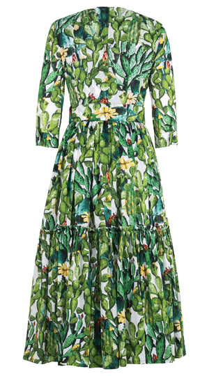 Melanie Dress Crew Neck 3/4 Sleeve Midi Plus Length Musola (Cactus Paradise) @5