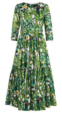 Melanie Dress Crew Neck 3/4 Sleeve Midi Plus Length Musola (Cactus Paradise) @5