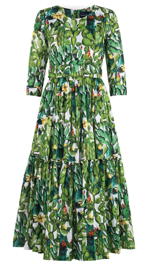 Melanie Dress Crew Neck 3/4 Sleeve Midi Plus Length Musola (Cactus Paradise) @5