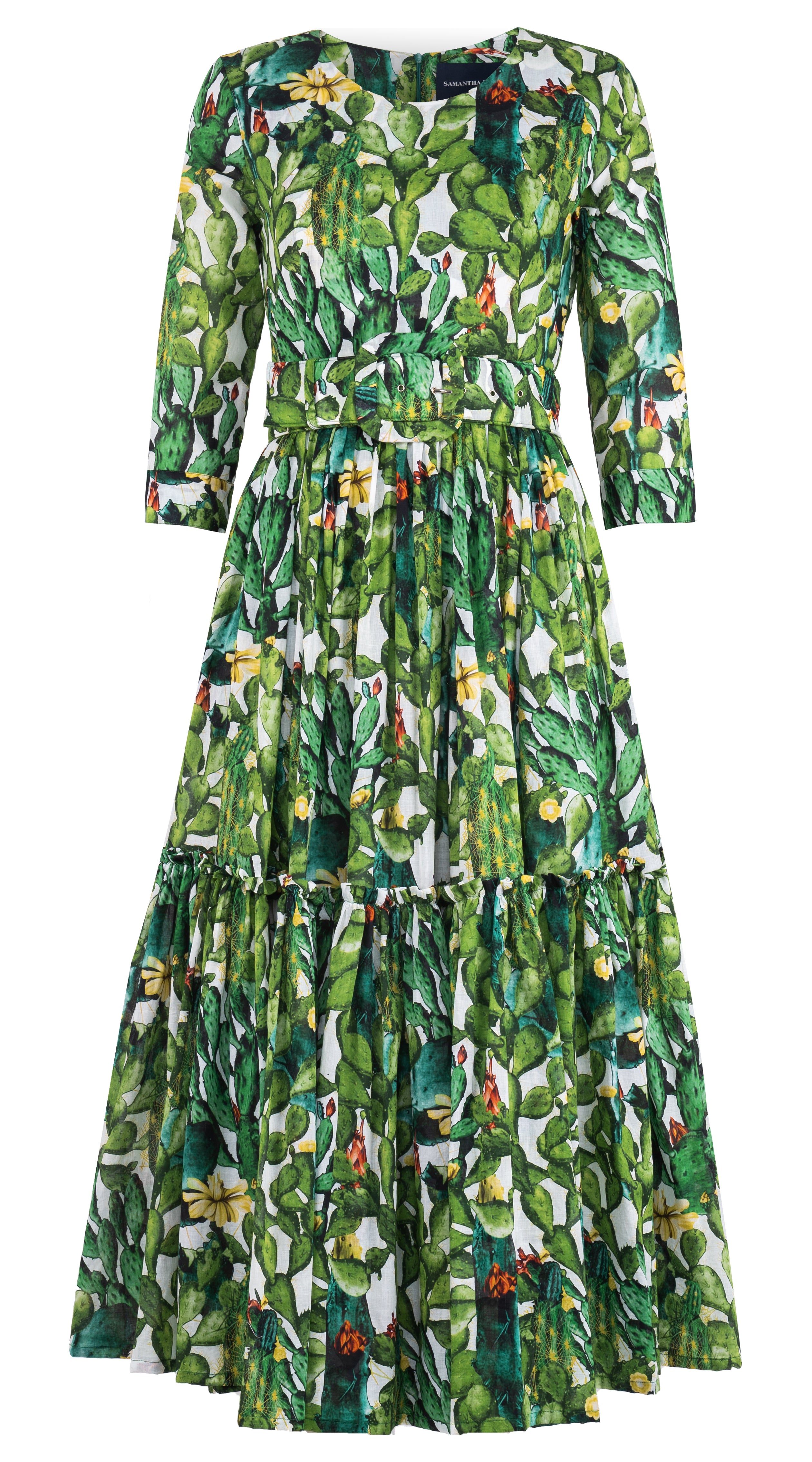Melanie Dress Crew Neck 3/4 Sleeve Midi Plus Length Musola (Cactus Paradise) @5
