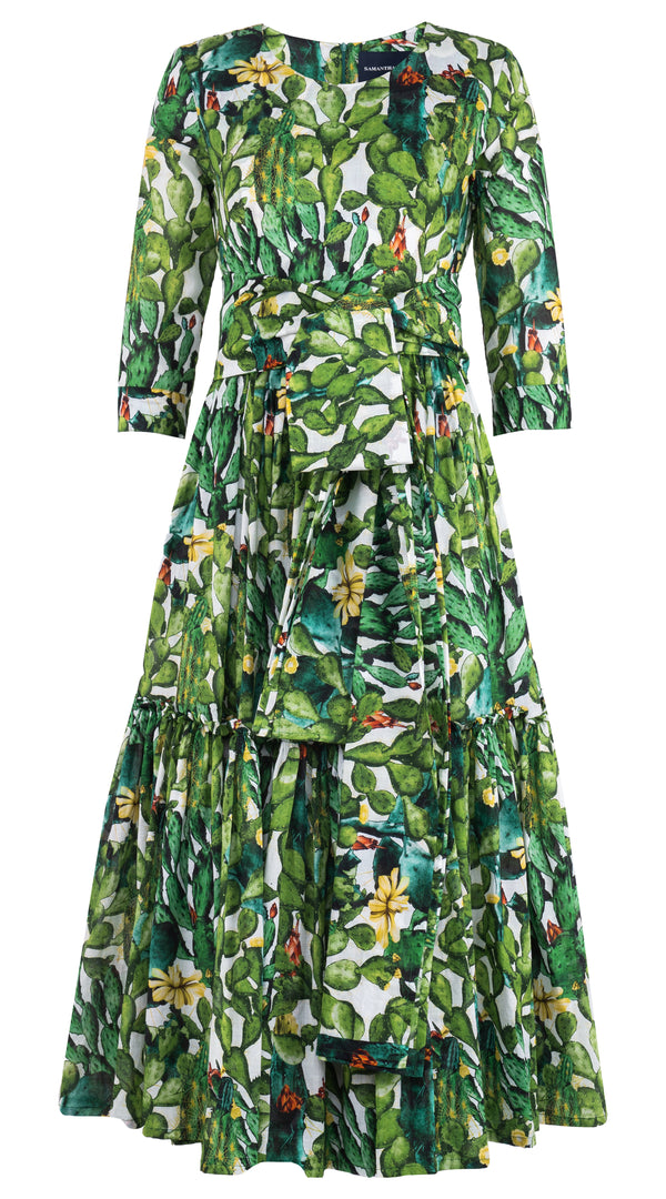 Melanie Dress Crew Neck 3/4 Sleeve Midi Plus Length Musola (Cactus Paradise) @5